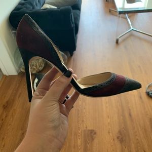 Never worn maroon and grey heels